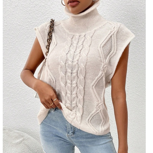 Classic High Neck Chunky cable knit Sweater Top - Picture 3 of 6